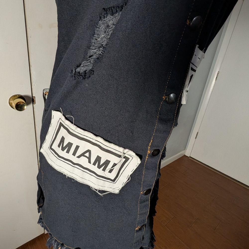 Taxi Black denim Shirt Dress patched and frayed details Size S - Picture 4 of 8